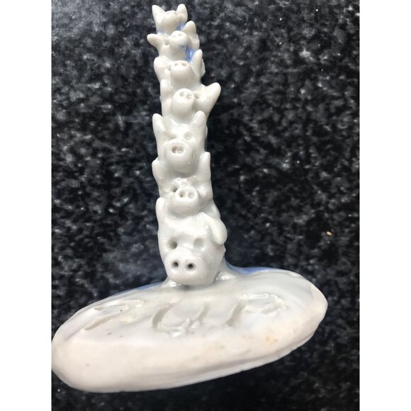 Vintage Pig Handmade Ceramic Sculpture Titled "7-UP" 7 Pigs Graduated On Top - Picture 8 of 10